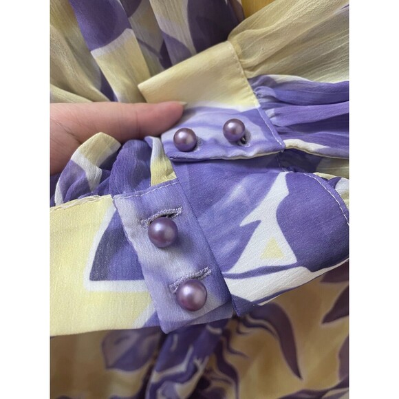 SVELTO STELLA  3/4 SLEEVE YELLOW PURPLE LEAVES PATTERN US SIZE 12 PEARLS - Picture 6 of 16